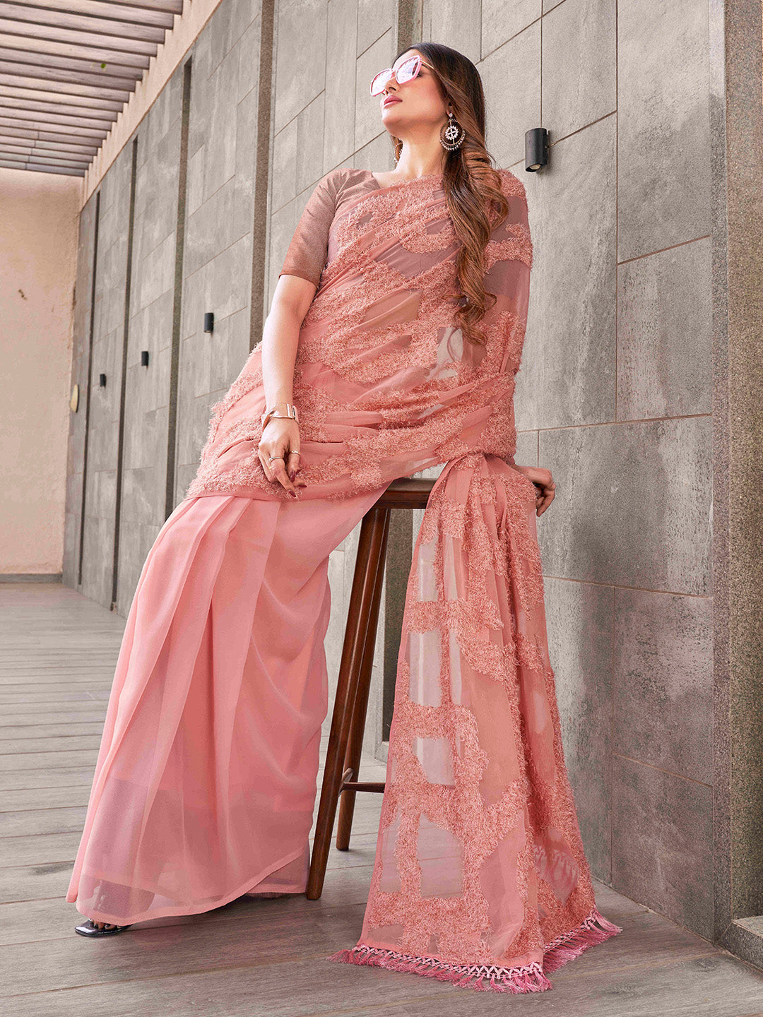 Tikhi Imli Peach Abstract Woven Design Half And Half Saree - Distacart