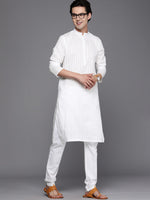 Thumbnail for Manyavar Men White Solid Kurta with Pyjamas - Distacart