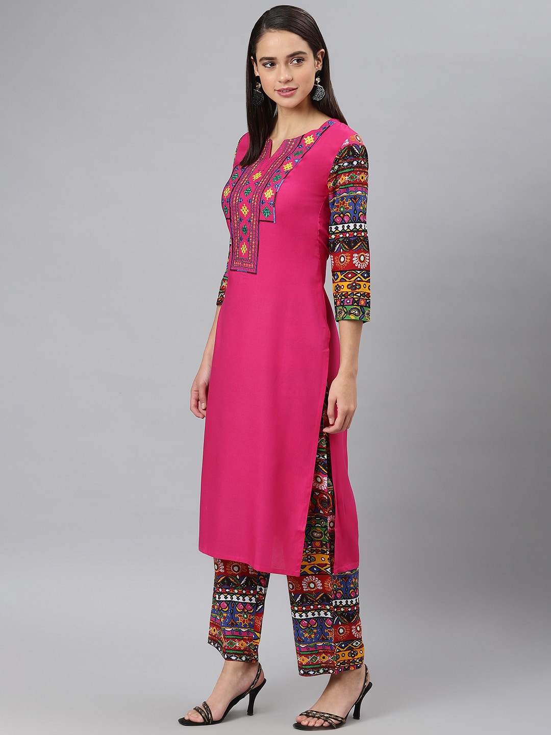 Khushal K Women Pink Yoke Design Kurta with Palazzos - Distacart