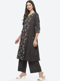 Thumbnail for Biba Women Black Floral Printed Pure Cotton Kurta with Palazzos - Distacart