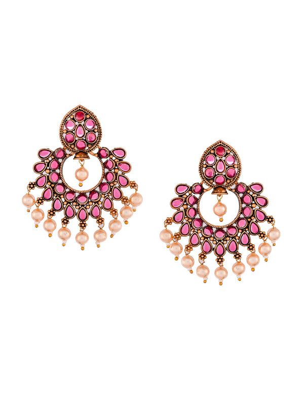 Shoshaa Magenta Gold-Plated Contemporary Drop Earrings - Distacart