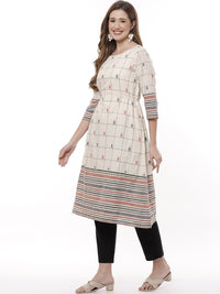 Thumbnail for Biba Women Off White & Black Geometric Printed Cotton Kurta - Distacart