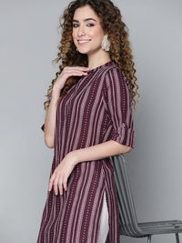 Thumbnail for HERE&NOW Women Burgundy & White Printed Kurta - Distacart