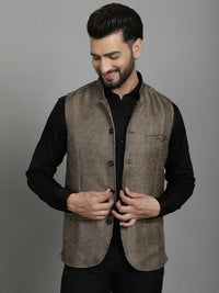 Thumbnail for Even Apparels Nehru Jacket With Welt Pockets - Beige - Distacart