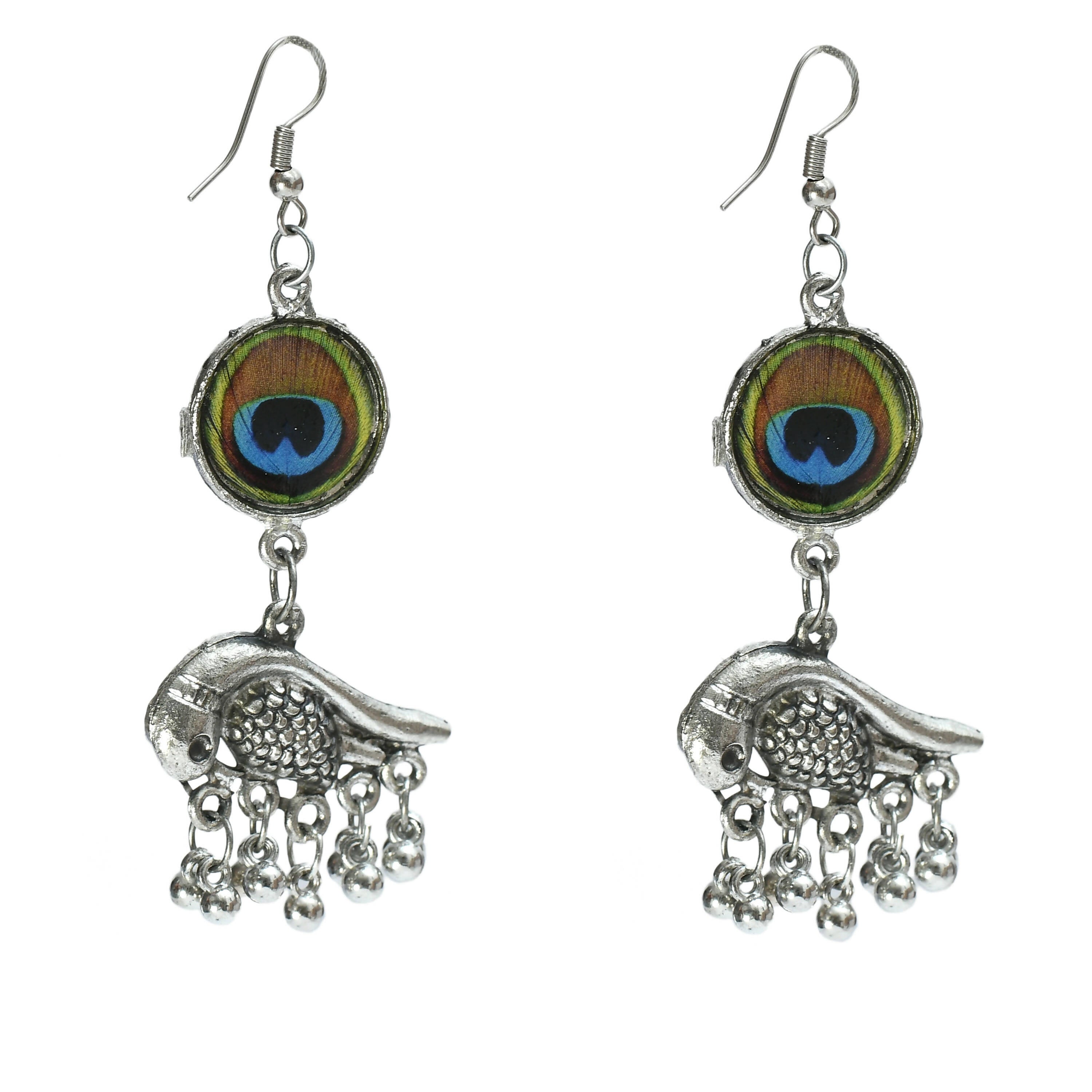 Mominos Fashion Johar Kamal Oxidised Silver-Plated Brass Finish Peacock Design Long Necklace Set For Women - Distacart