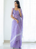 Thumbnail for Mitera Lavender & Silver-Toned Woven Design Zari Saree - Distacart