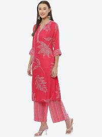Thumbnail for Biba Women Pink Floral Printed Kurta with Palazzos - Distacart