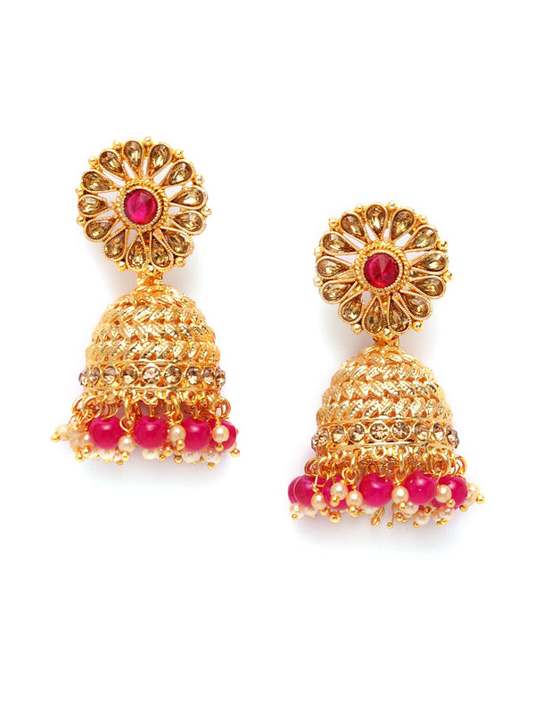 Shining Diva Gold-Plated Pink Dome Shaped Jhumkas - Distacart