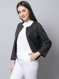 Thumbnail for Even Apparels Black Polywool Open Front Statement Women's Jacket - Distacart