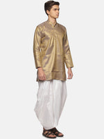 Thumbnail for Sethukrishna Men Gold-Toned Bandhani Printed Art Silk Kurta with Dhoti Pants - Distacart