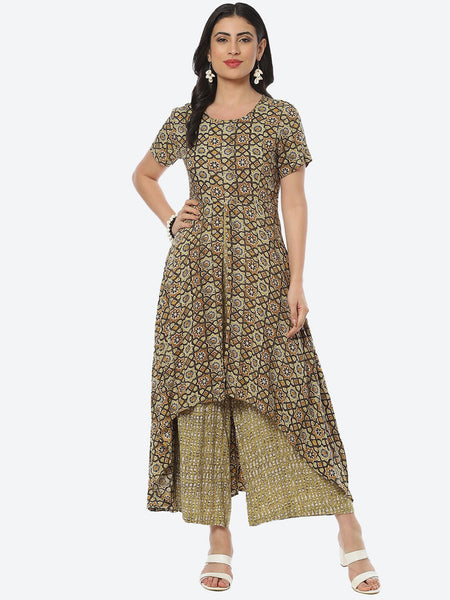 Biba Ethnic Motifs Printed A-line High Low Kurtas - Distacart