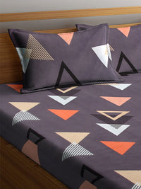 Thumbnail for KLOTTHE Purple Geometric 210 TC Cotton Bedsheet with Pillow Covers - Distacart