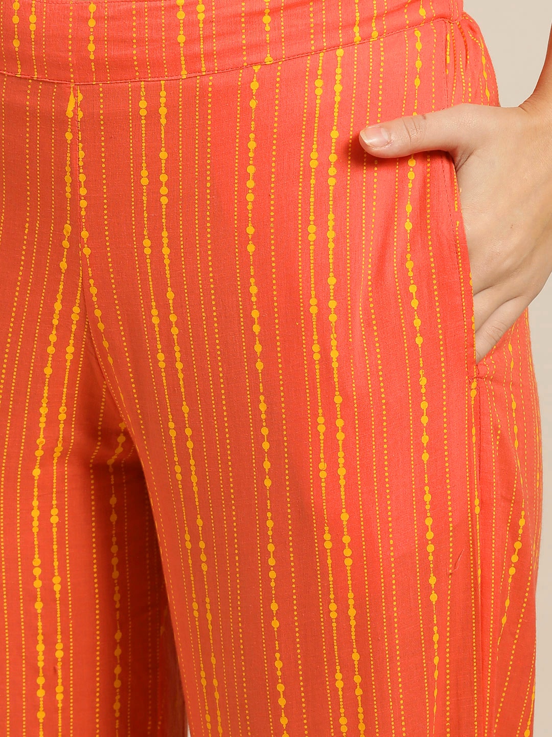 Sangria Women Orange & Yellow Printed Kurta with Trousers - Distacart