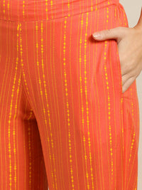 Thumbnail for Sangria Women Orange & Yellow Printed Kurta with Trousers - Distacart