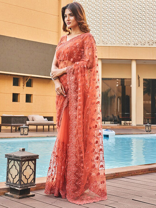 Tikhi Imli Embroidered Net Heavy Work Saree - Distacart