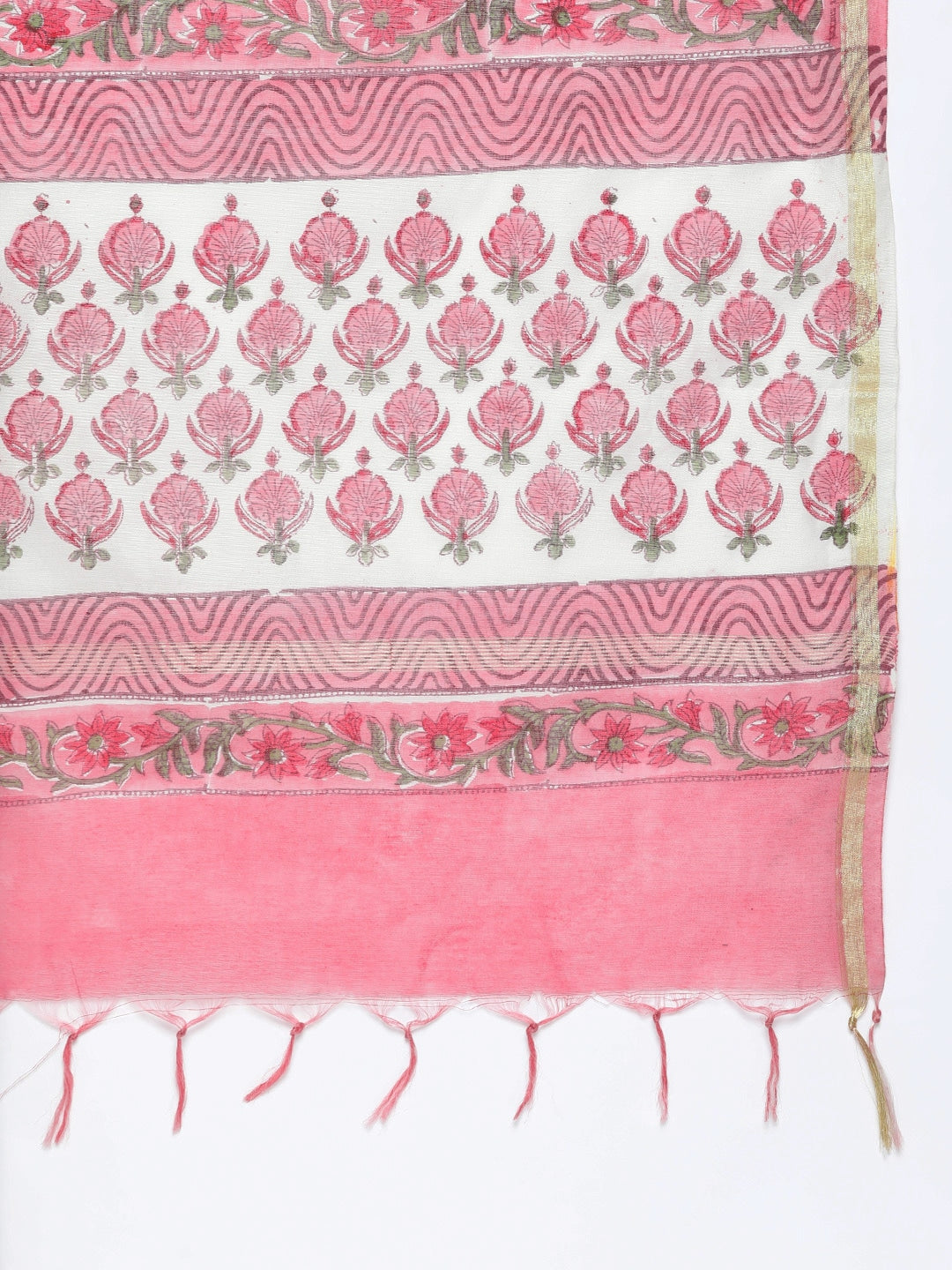 HERE&NOW Women Floral Printed Regular Pure Cotton Kurta with Trousers & With Dupatta - Distacart