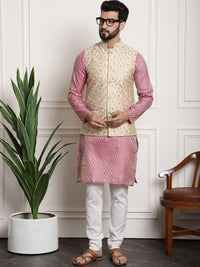 Thumbnail for Sojanya Men Pink Ethnic Motifs Kurta with Pyjamas & Nehru Jacket - Distacart