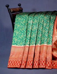 Thumbnail for Shades of Green Floral Designbanaras Semi Silk Saree By Gayathri Reddy Designer Studio - Distacart