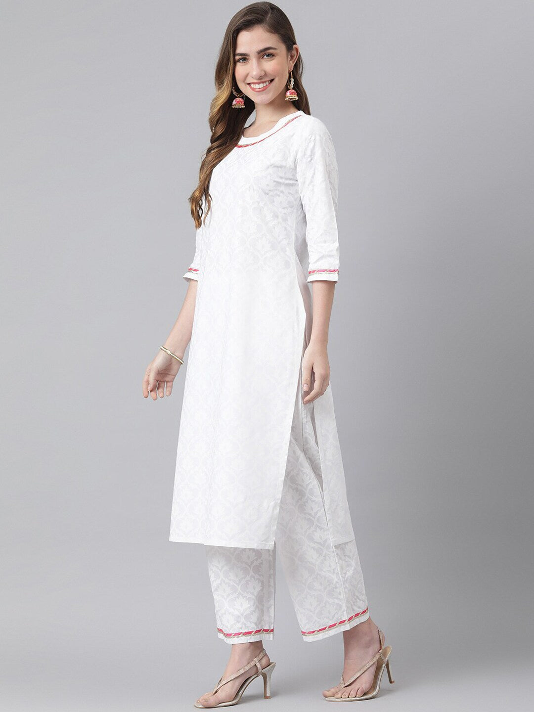 Khushal K Round Neck Floral Printed Kurta With Palazzos & Dupatta - Distacart