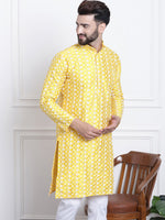 Thumbnail for Sojanya Men Yellow & White Ethnic Motifs Embroidered Straight Kurta - Distacart