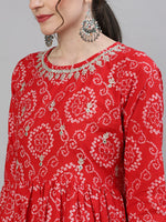 Thumbnail for Ishin Women Red & White Printed Kurta with Sharara & Dupatta - Distacart