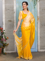Thumbnail for Koskii Yellow & Gold-Toned Embellished Beads and Stones Saree - Distacart
