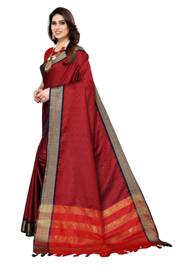 Vamika Weaving Maroon Cotton Silk Saree - Distacart