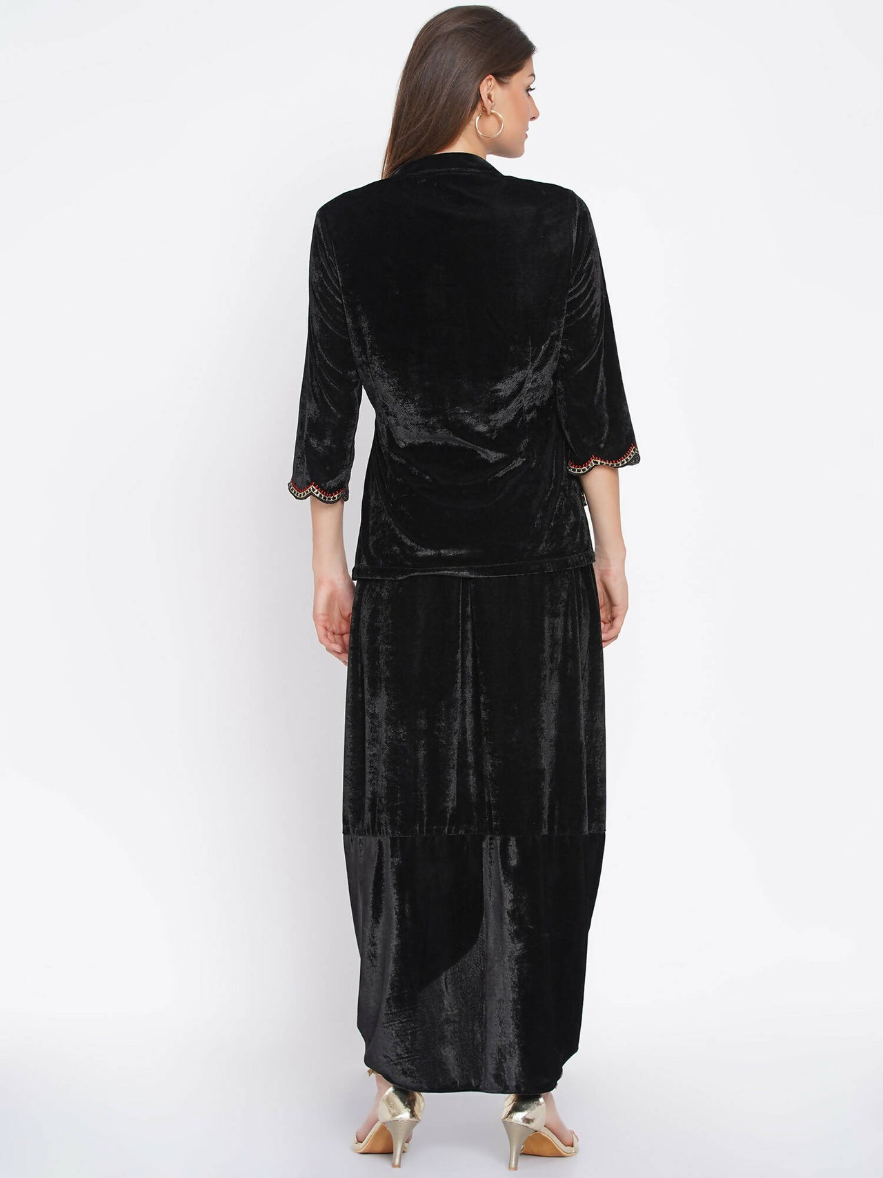 Women Republic Black Velvet Embroiderd Koti With Dhoti Pants - Distacart