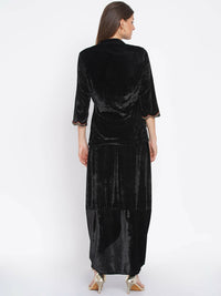 Thumbnail for Women Republic Black Velvet Embroiderd Koti With Dhoti Pants - Distacart