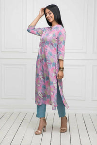 Thumbnail for Myshka Women Multi Floral Rayon A-Line Round Neck Kurtas - Distacart