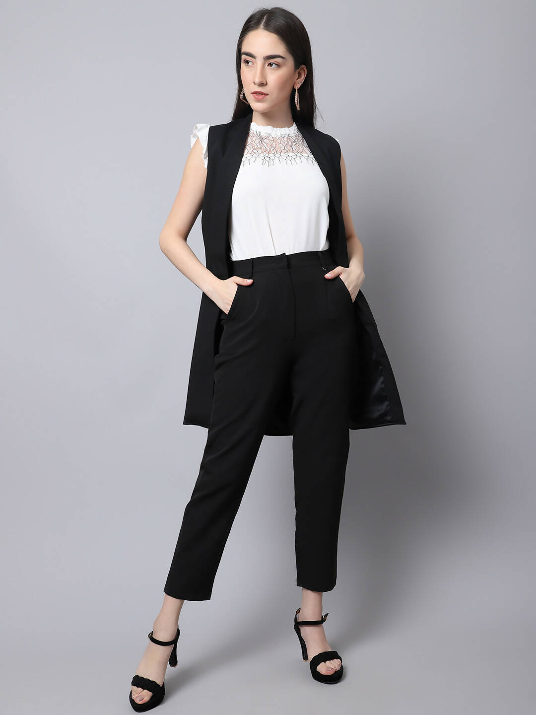 Even Apparels Black Polywool Open Front Women's Long Coat PW668 - Distacart