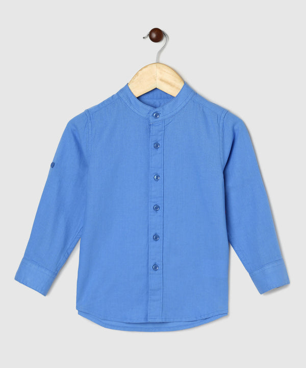 Manet Boys Mandarin Collar Full Sleeves Melange Shirt - Light Blue - Distacart