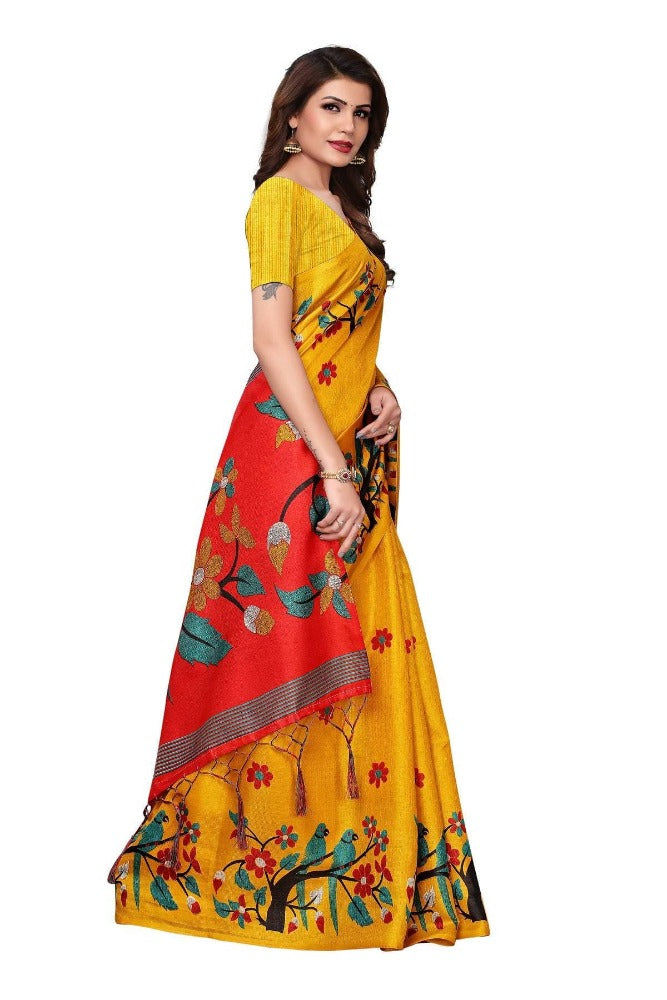 Vamika Yellow Kalamkari With Jhalar Khadi Silk Saree