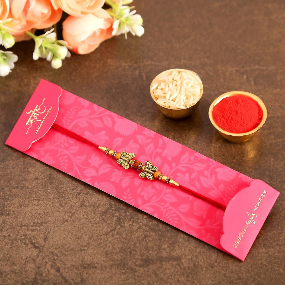 Ethnic Butterfly Rudraksha Rakhi & Soan Papdi
