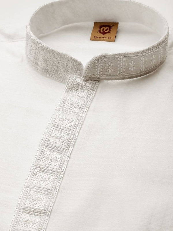 Manyavar Men White Self Design Kurta with Pyjamas - Distacart