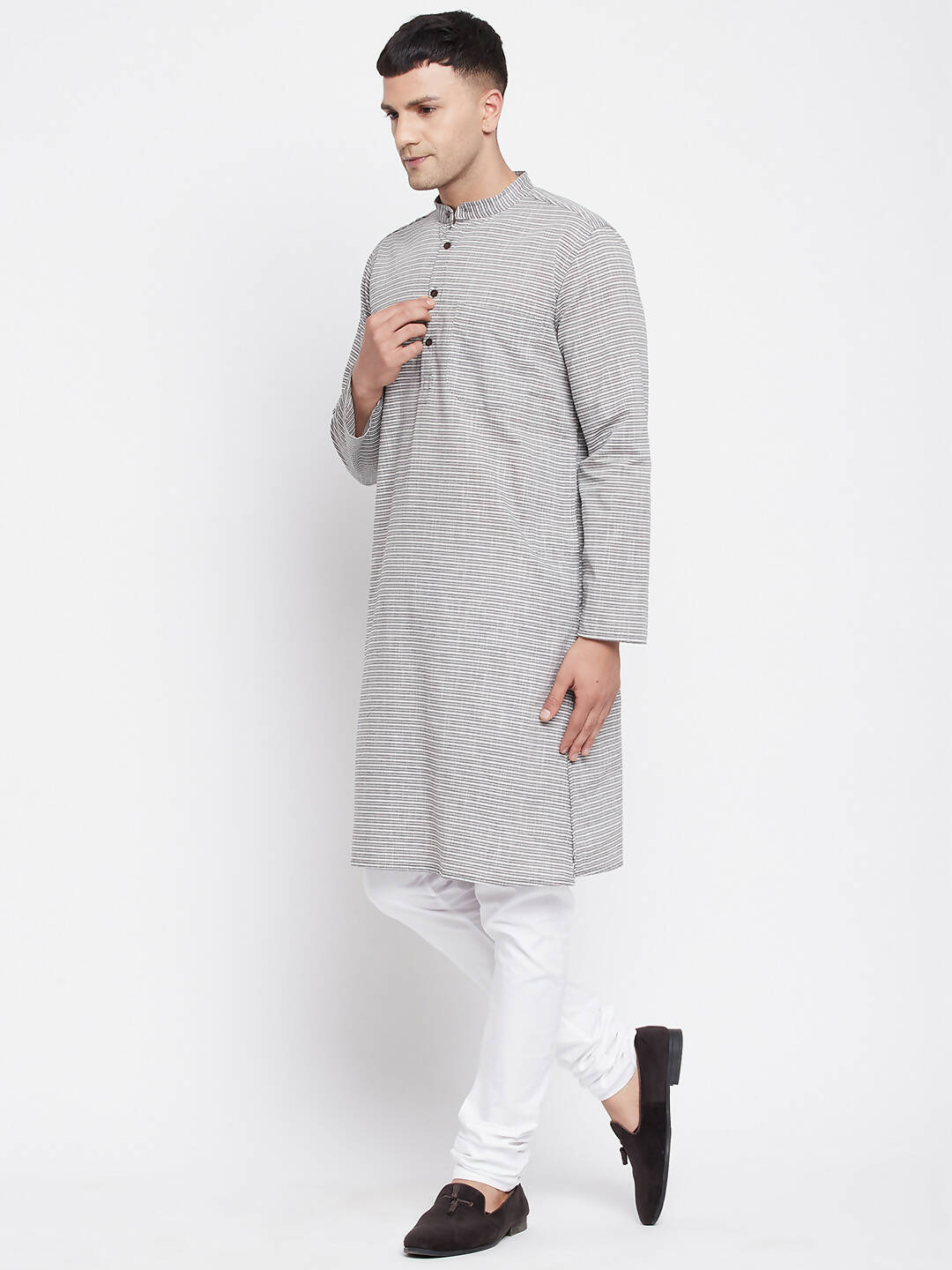 Even Apparels White Pure Cotton Men's Long Kurta With Band Collar - Distacart