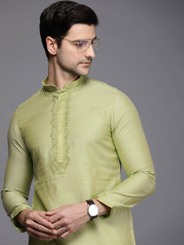 Manyavar Men Green Thread Work Kurta with Churidar - Distacart
