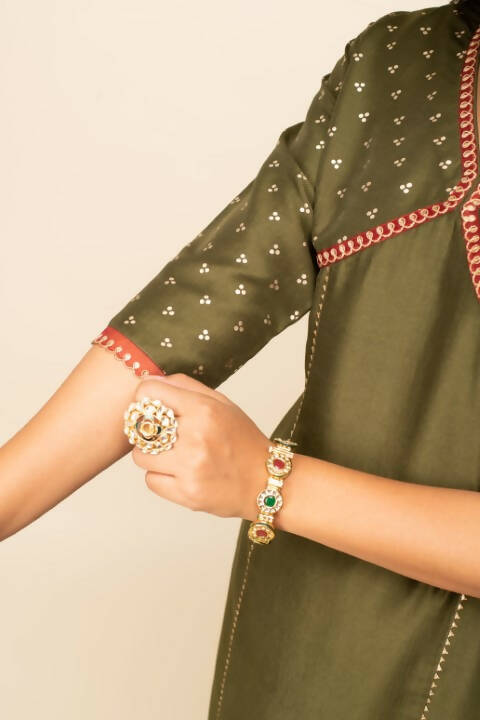 FIORRA Women's Green Silk Blend Straight Kurta Palazzo Set With Dupatta - Distacart