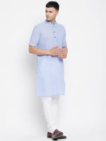 Thumbnail for Even Apparels Blue Pure Cotton Men's H/S Kurta With Band Collar - Distacart