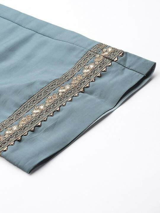 Varanga Women Grey Ethnic Motifs Gotta Patti Kurta with Trousers & With Dupatta - Distacart