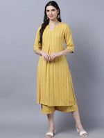 Thumbnail for Myshka Stylish Yellow Cotton 3/4 Sleeve Women's Kurta Palazzo Set - Distacart