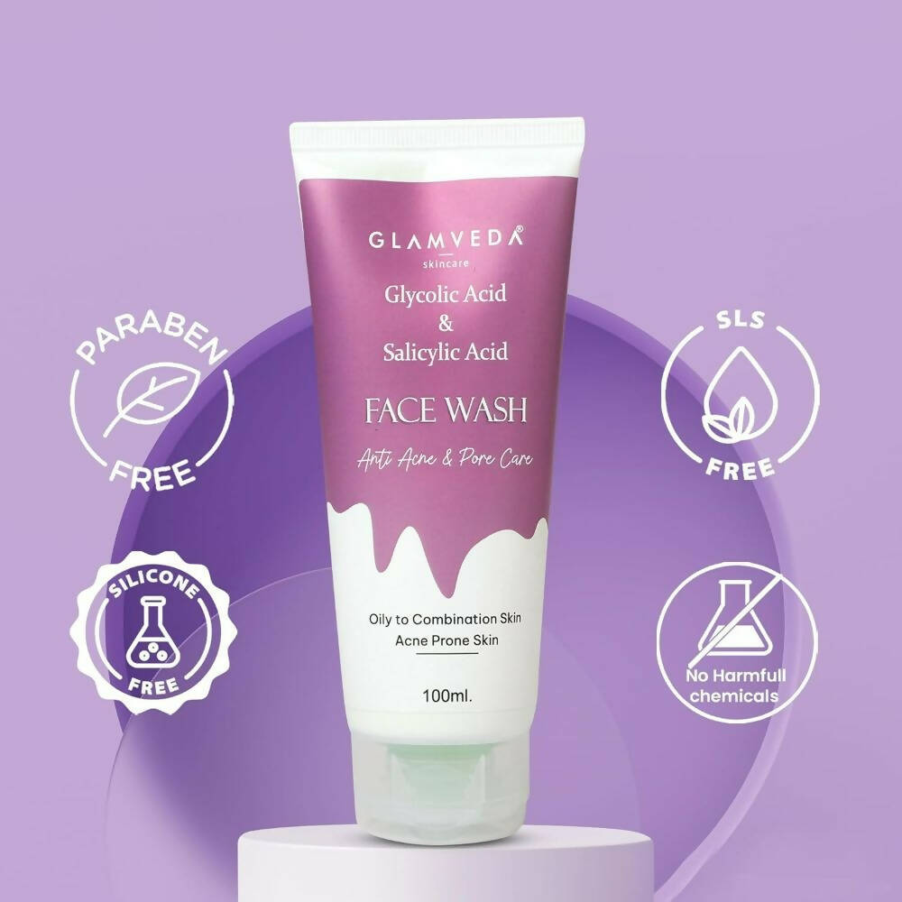 Glamveda Glycolic Acid & Salicylic Acid Anti Acne Face Wash - Distacart