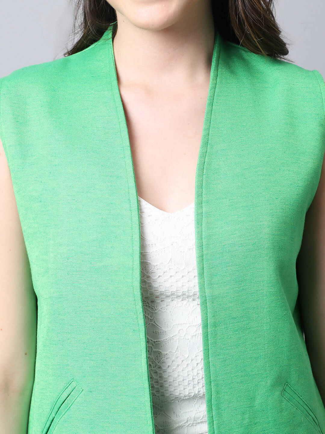 Even Apparels Green Polyblend Open Front Women's Waistcoat - Distacart