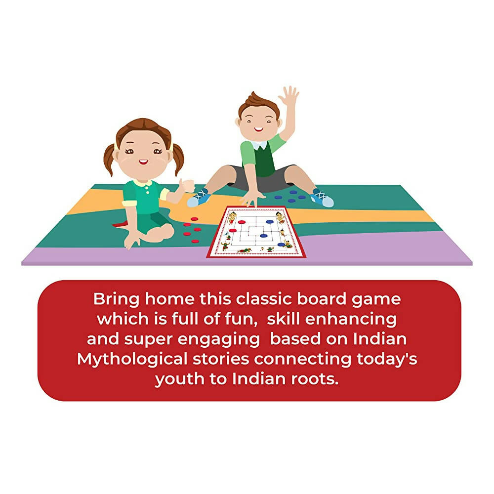 Desi Toys Bal Ganesha Nine Men Morris/ Navakankari, Classic Strategy Board Game with Canvas Fabric Board, Based on Indian Mythological Story - Distacart