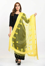 Thumbnail for Mominos Fashion Moeza Women's Orgenza All Over Chikan Work Lemon Yellow Dupatta - Distacart