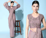 Thumbnail for Purple Fancy Pure Fabric Plain Ready to wear Saree with stitched Blouse - Vrinda - Distacart