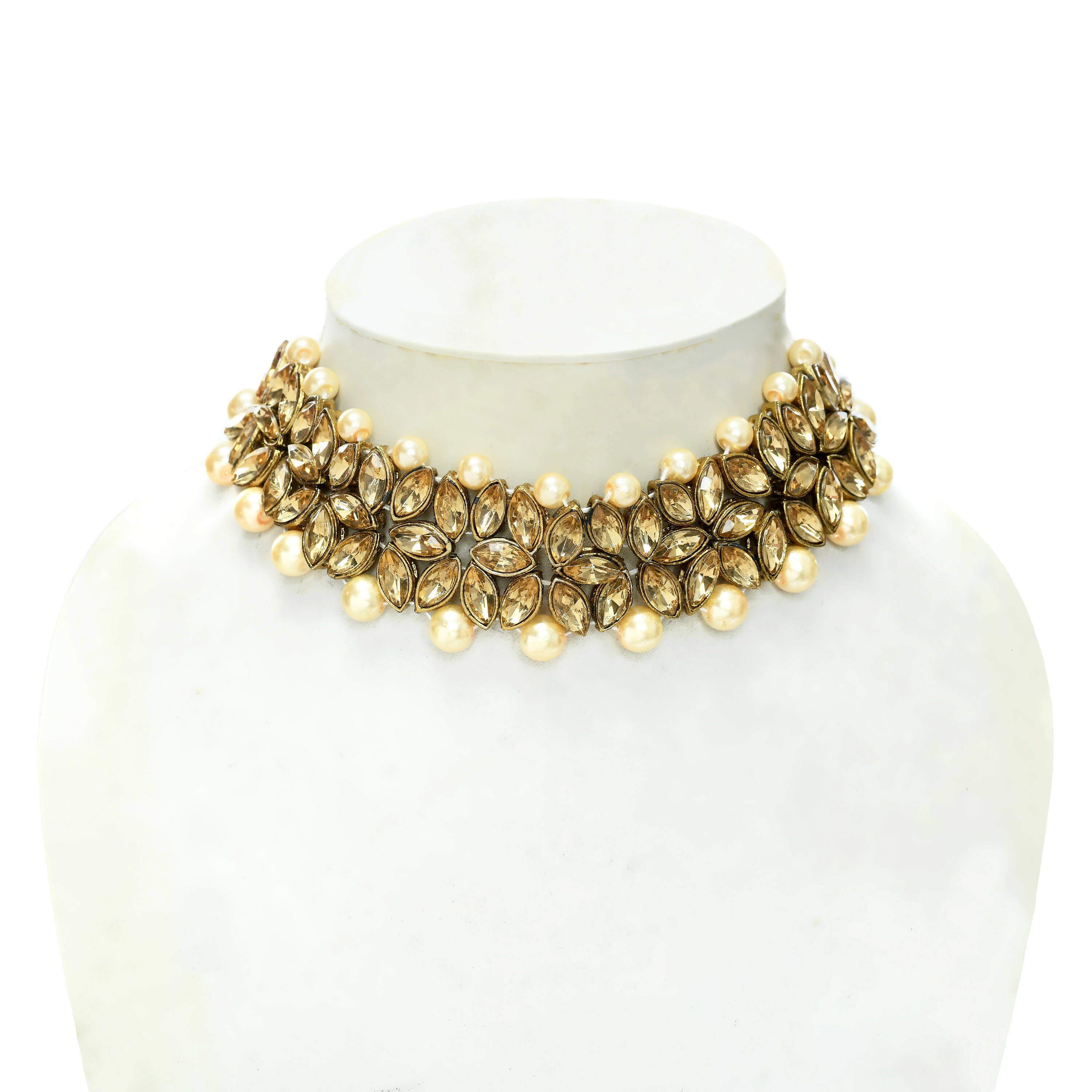 Mominos Fashion Johar Kamal Gold-Plated Brass Finish Kundan/Pearls Choker For Women (Golden) - Distacart