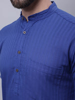 Thumbnail for Even Apparels Blue Pure Cotton Short Sleeves Kurta With Band Collar - Distacart
