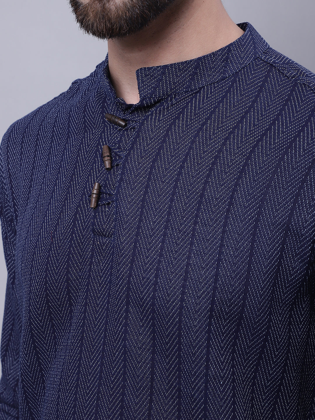 Even Apparels Blue Pure Cotton Short Kurta With Band Collar - Distacart