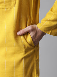 Thumbnail for Even Apparels Yellow Pure Cotton Kurta With Band Collar - Distacart